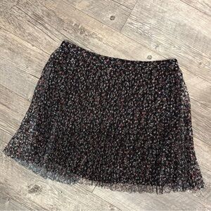 Elle Black Floral Pleated Mini Skirt Size XL